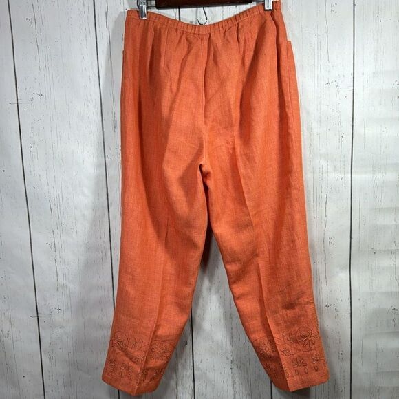 Olsen Sport 100% Linen Embroidered Crop Pants Orange Size 10 Boho Coastal Resort - Picture 15 of 16